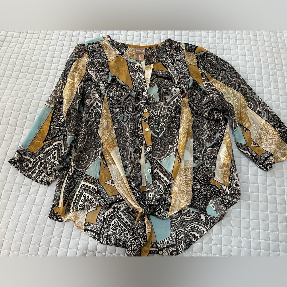 Chicos Paisley Print Boho Blouse